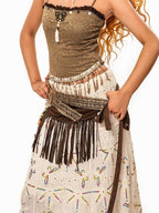 sugartiger Caramel Leopard Irregular Tassel Lace Up Layered Hip Women's Belts