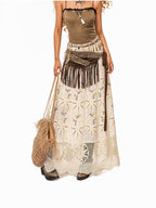 sugartiger Caramel Leopard Irregular Tassel Lace Up Layered Hip Women's Belts