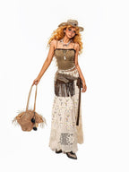 sugartiger Caramel Leopard Irregular Tassel Lace Up Layered Hip Women's Belts