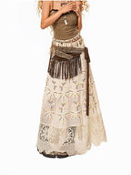 sugartiger Caramel Leopard Irregular Tassel Lace Up Layered Hip Women's Belts