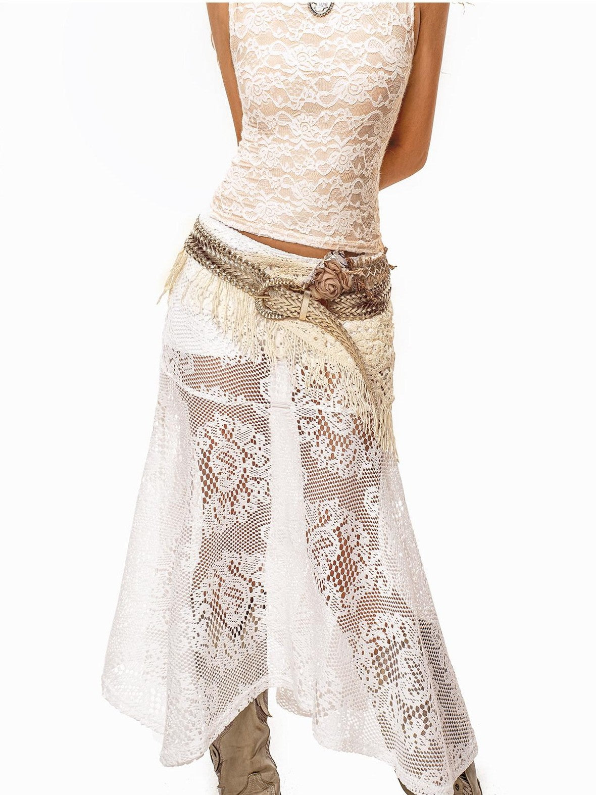 sugartiger Caramel Leopard Knitted 3d Rose Irregular Cutout Y2k Women's Belts