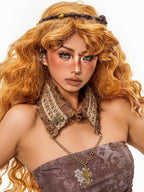 sugartiger Caramel Leopard Knitted Ethnic Aged Bark Texture Women's Copper Necklaces