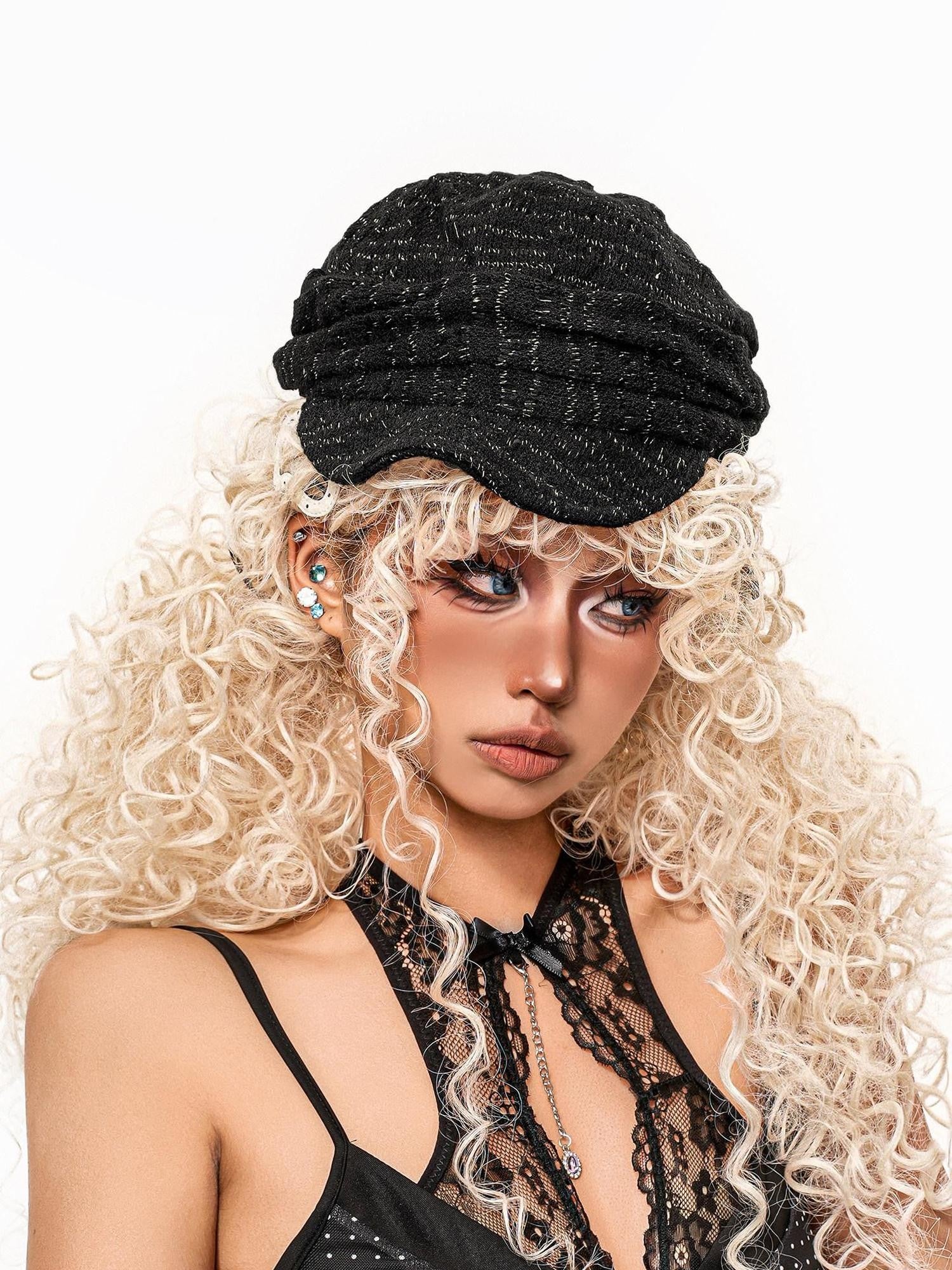 sugartiger Caramel Leopard Knitted Vintage Stacked Curved Brim Women's Berets
