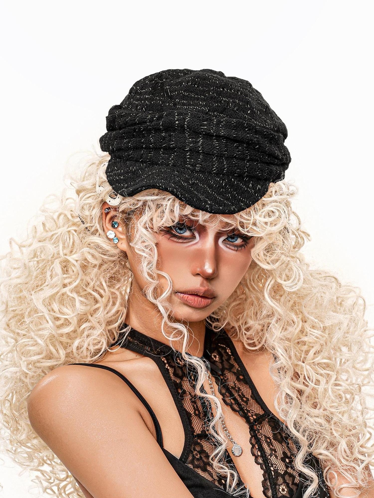 sugartiger Caramel Leopard Knitted Vintage Stacked Curved Brim Women's Berets