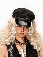 sugartiger Caramel Leopard Octagonal Flat Top Brim Splice Women's Pu Leather Berets