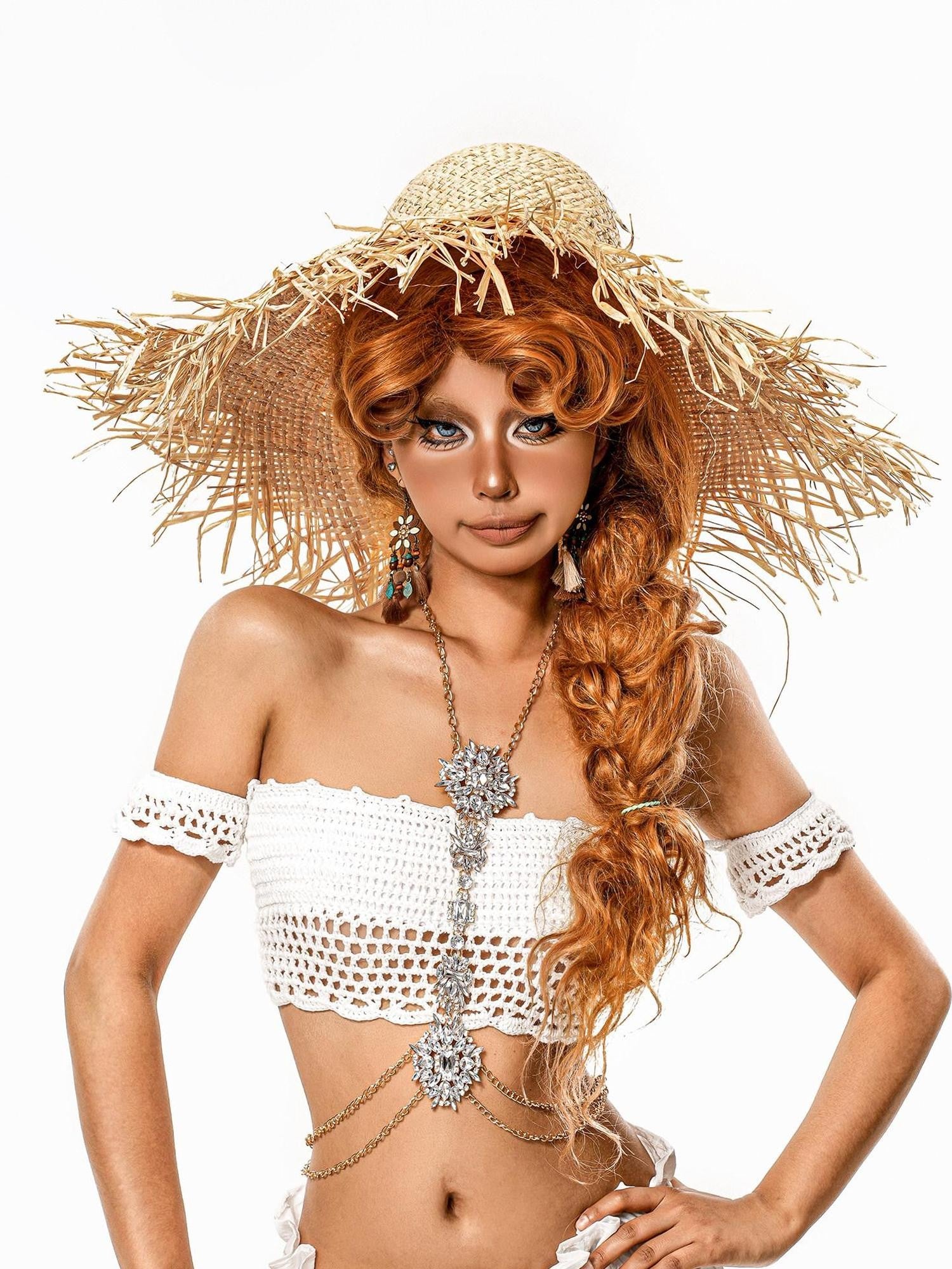 sugartiger Caramel Leopard Openwork Braided Wide Brim Women's Raffia Straw Sun Hats
