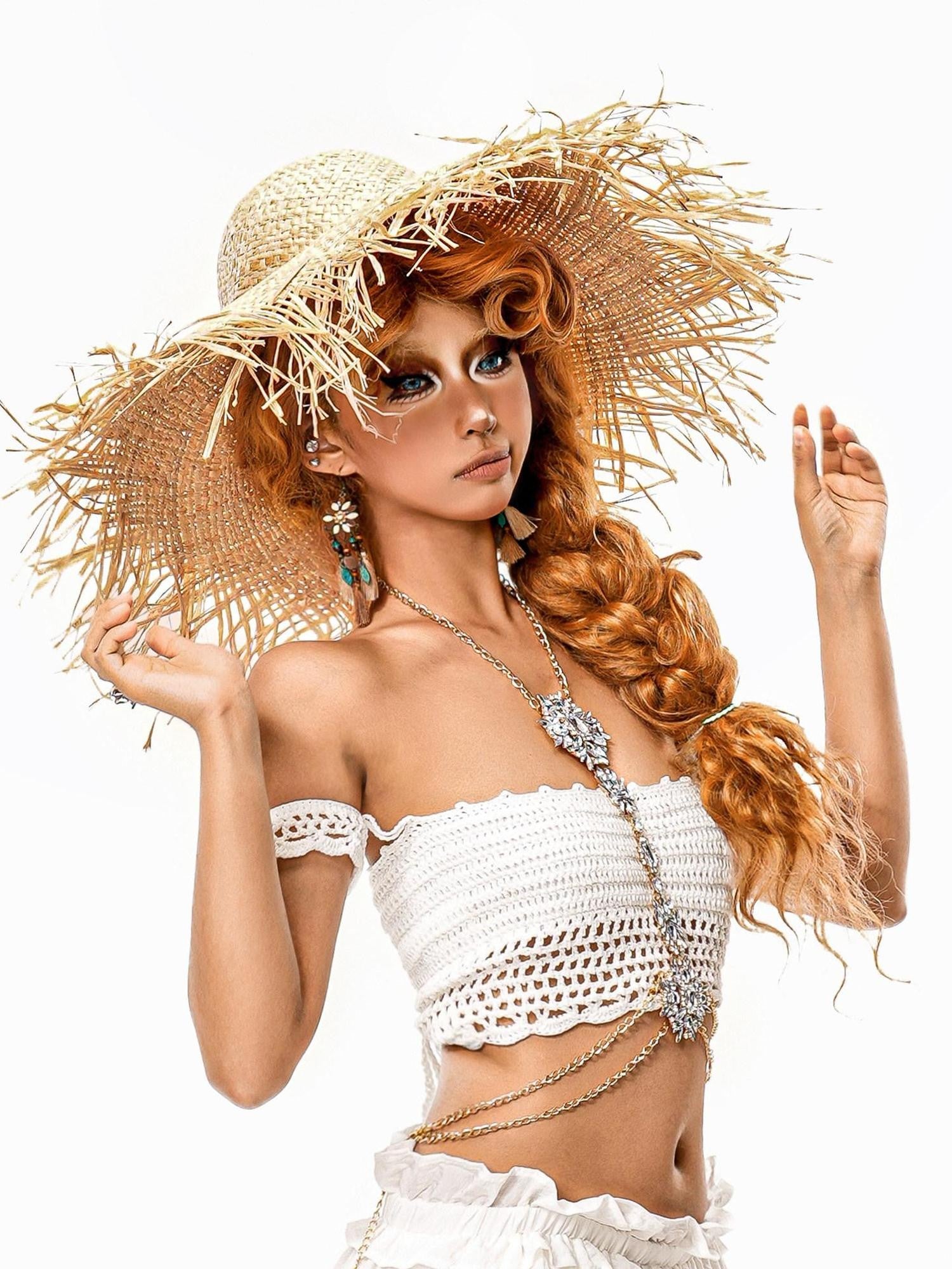 sugartiger Caramel Leopard Openwork Braided Wide Brim Women's Raffia Straw Sun Hats