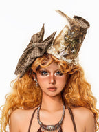 sugartiger Caramel Leopard Plaid Patchwork High Crown Mini Top Hat Women's Hair Accessories
