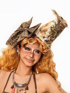 sugartiger Caramel Leopard Plaid Patchwork High Crown Mini Top Hat Women's Hair Accessories