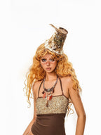 sugartiger Caramel Leopard Plaid Patchwork High Crown Mini Top Hat Women's Hair Accessories