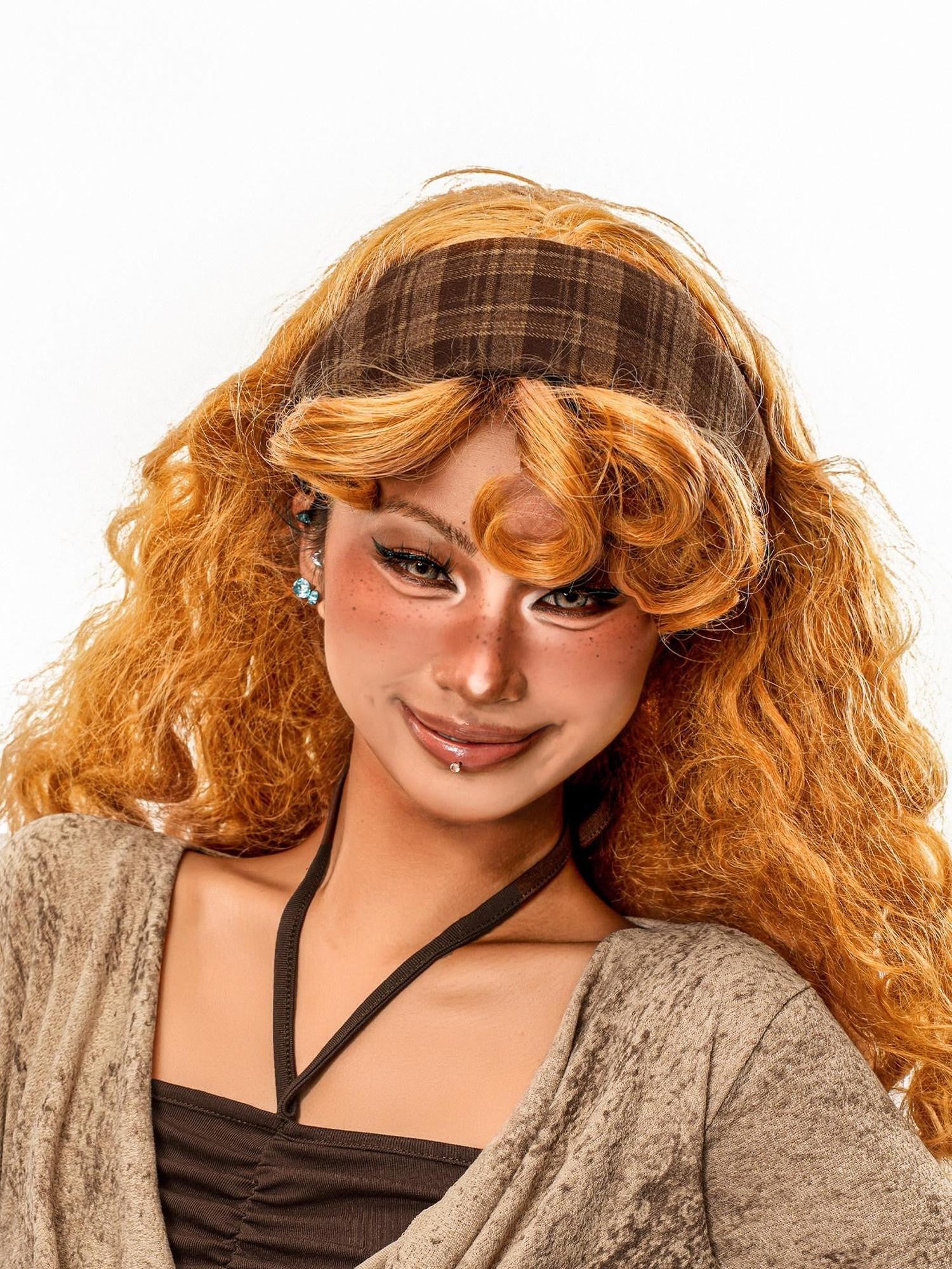 sugartiger Caramel Leopard Plaid Vintage Wide Band High Crown Women's Headdresses