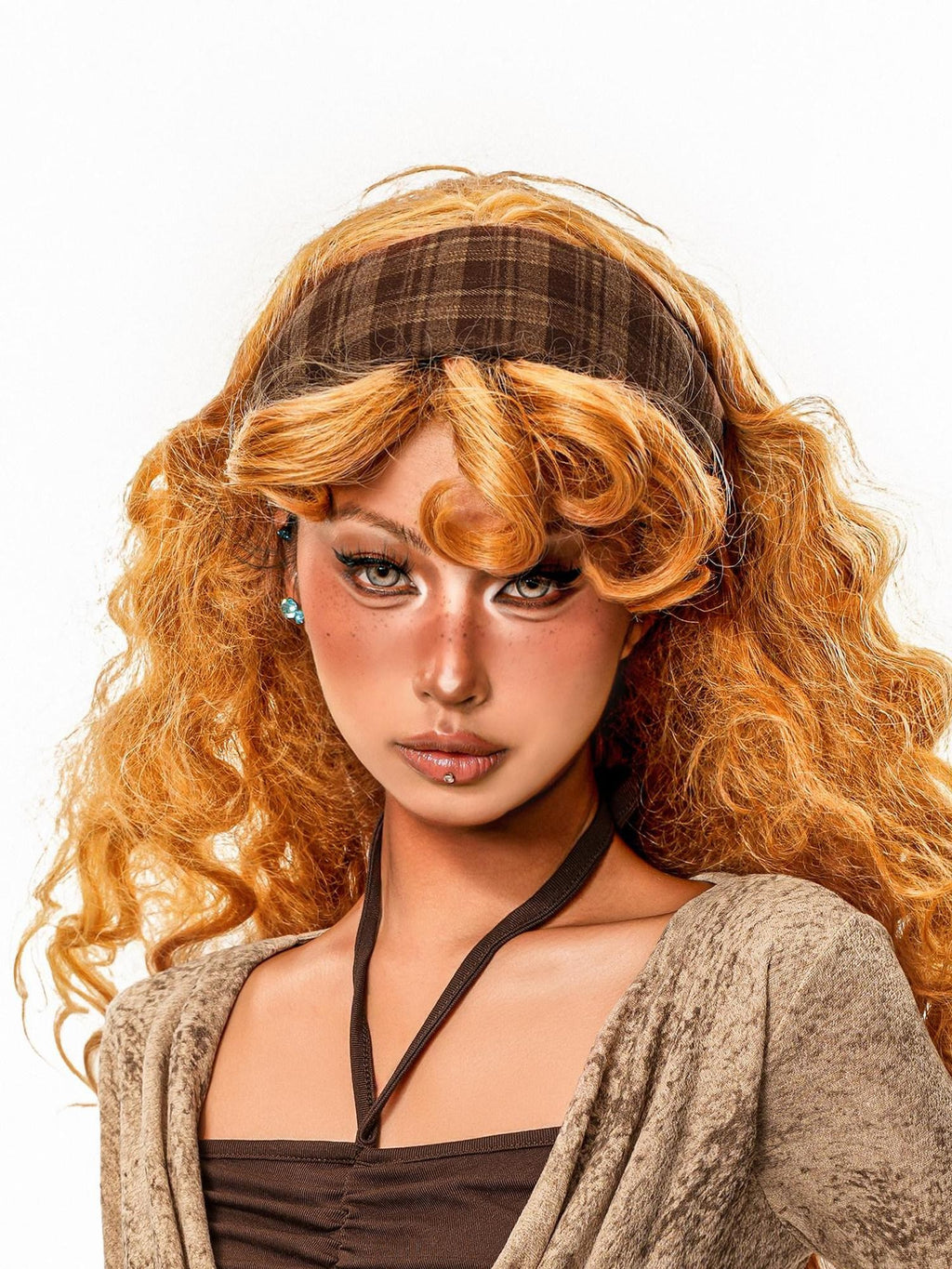 sugartiger Caramel Leopard Plaid Vintage Wide Band High Crown Women's Headdresses