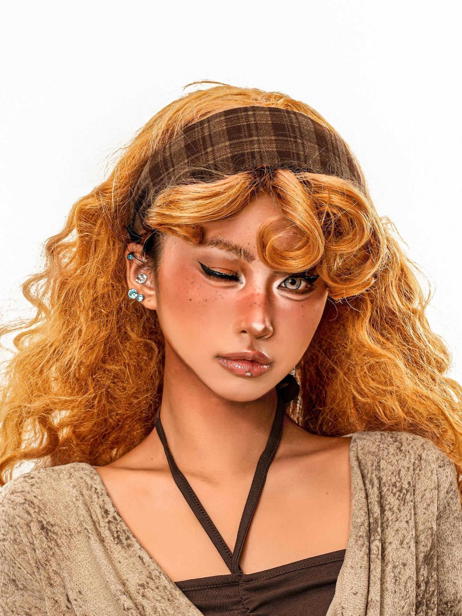 sugartiger Caramel Leopard Plaid Vintage Wide Band High Crown Women's Headdresses