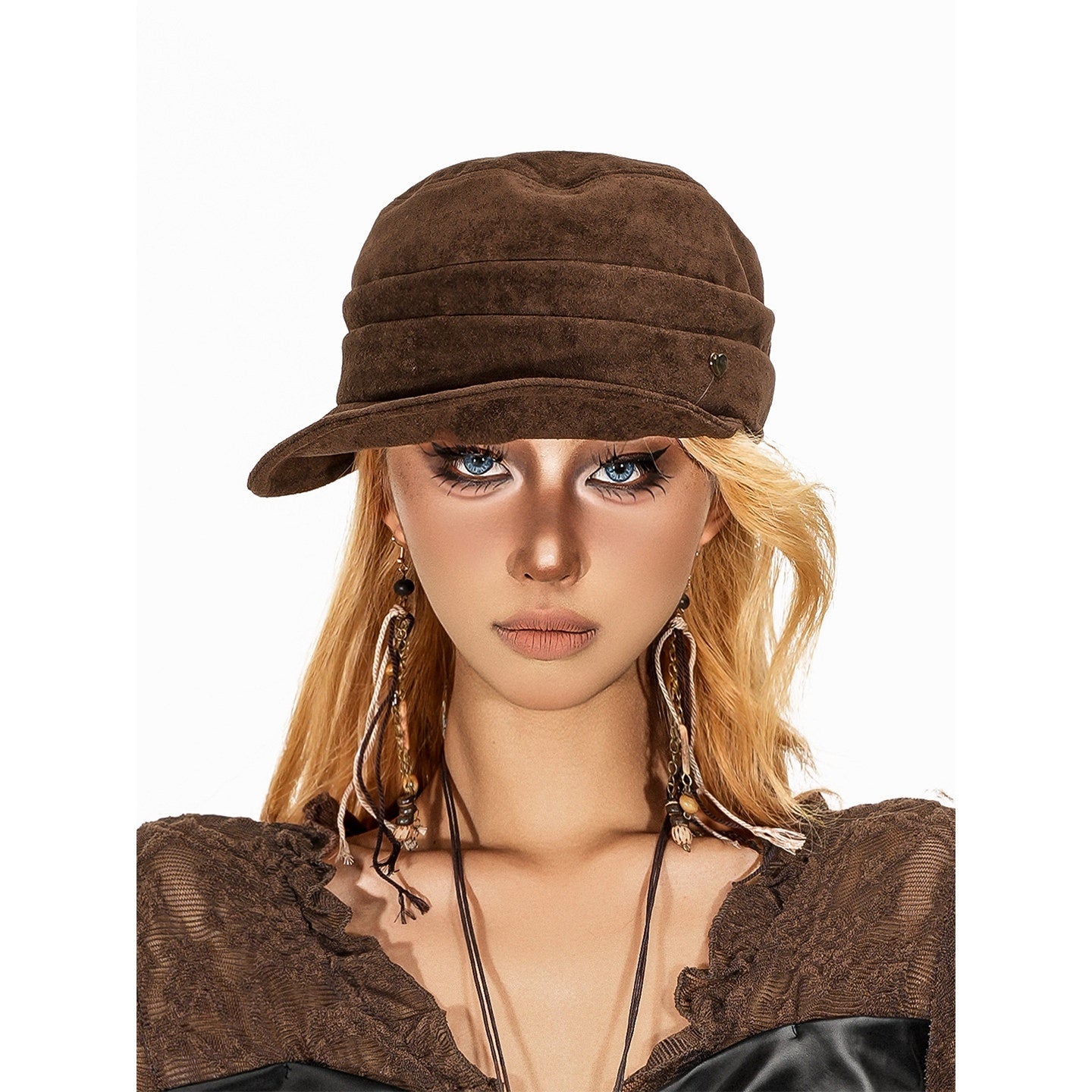 sugartiger_Caramel_Leopard_Pleated_Octagonal_Equestrian_Newsboy_Women's_Suede_Velvet_Berets_1039553059145_MISSTT