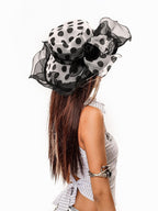 sugartiger Caramel Leopard Polka Dot Lace Mesh Ruffle Wide Brim Women's Mesh Sun Hats