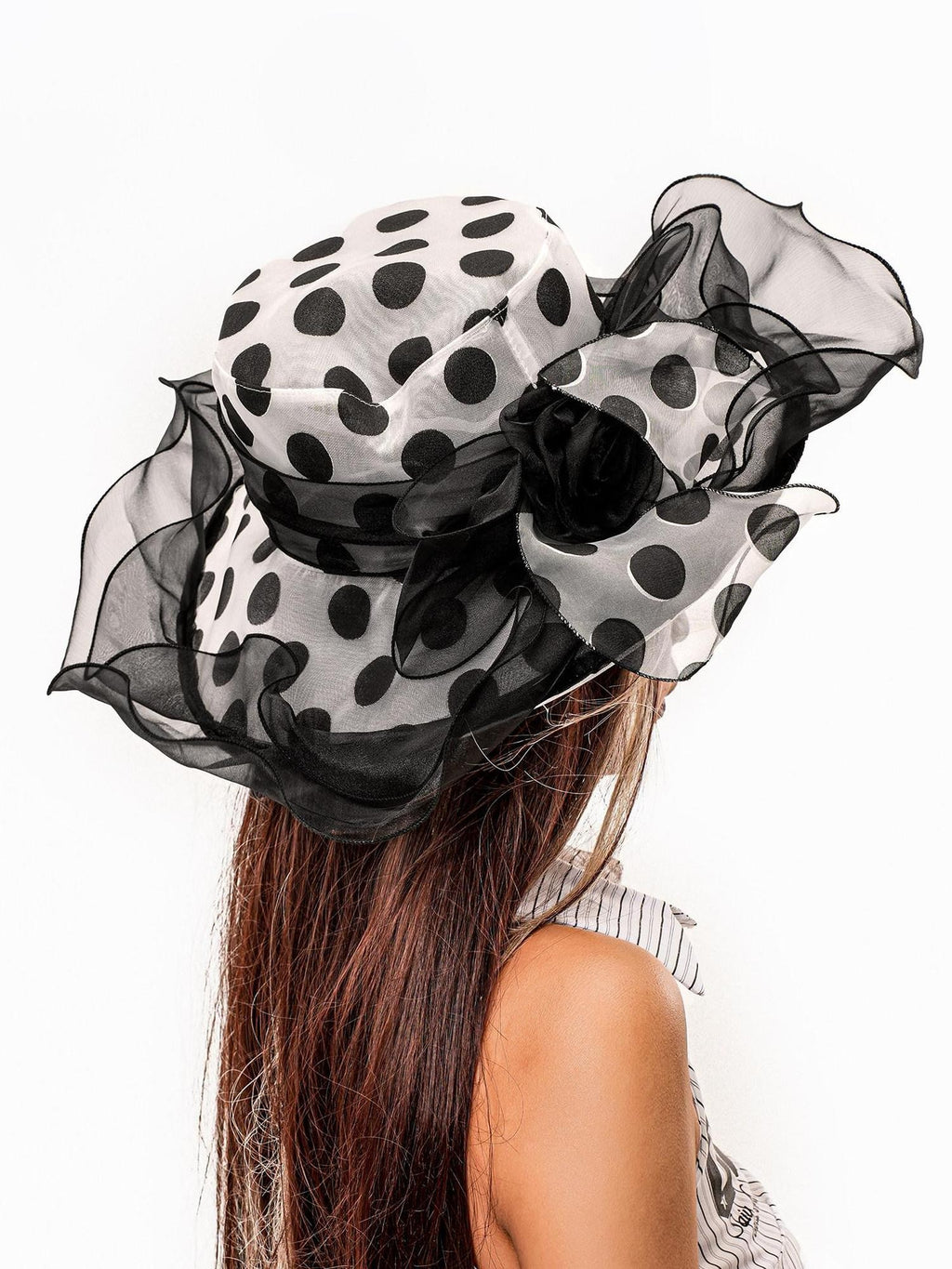 sugartiger Caramel Leopard Polka Dot Lace Mesh Ruffle Wide Brim Women's Mesh Sun Hats