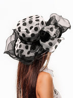 sugartiger Caramel Leopard Polka Dot Lace Mesh Ruffle Wide Brim Women's Mesh Sun Hats