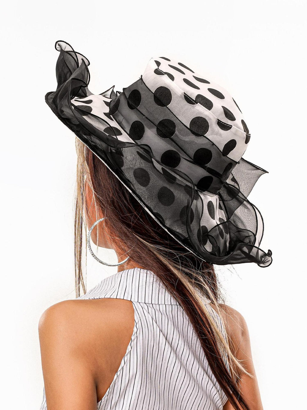 sugartiger Caramel Leopard Polka Dot Lace Mesh Ruffle Wide Brim Women's Mesh Sun Hats