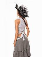 sugartiger Caramel Leopard Polka Dot Lace Mesh Ruffle Wide Brim Women's Mesh Sun Hats