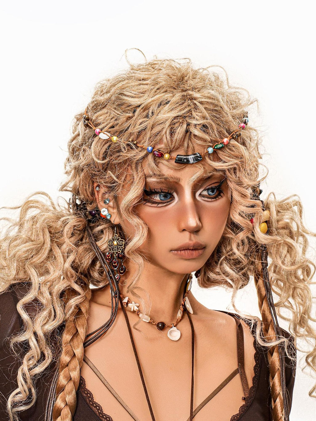 sugartiger Caramel Leopard Print Beaded Bohemian Forehead Chain Women's Headdresses