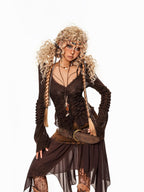 sugartiger Caramel Leopard Print Beaded Bohemian Forehead Chain Women's Headdresses