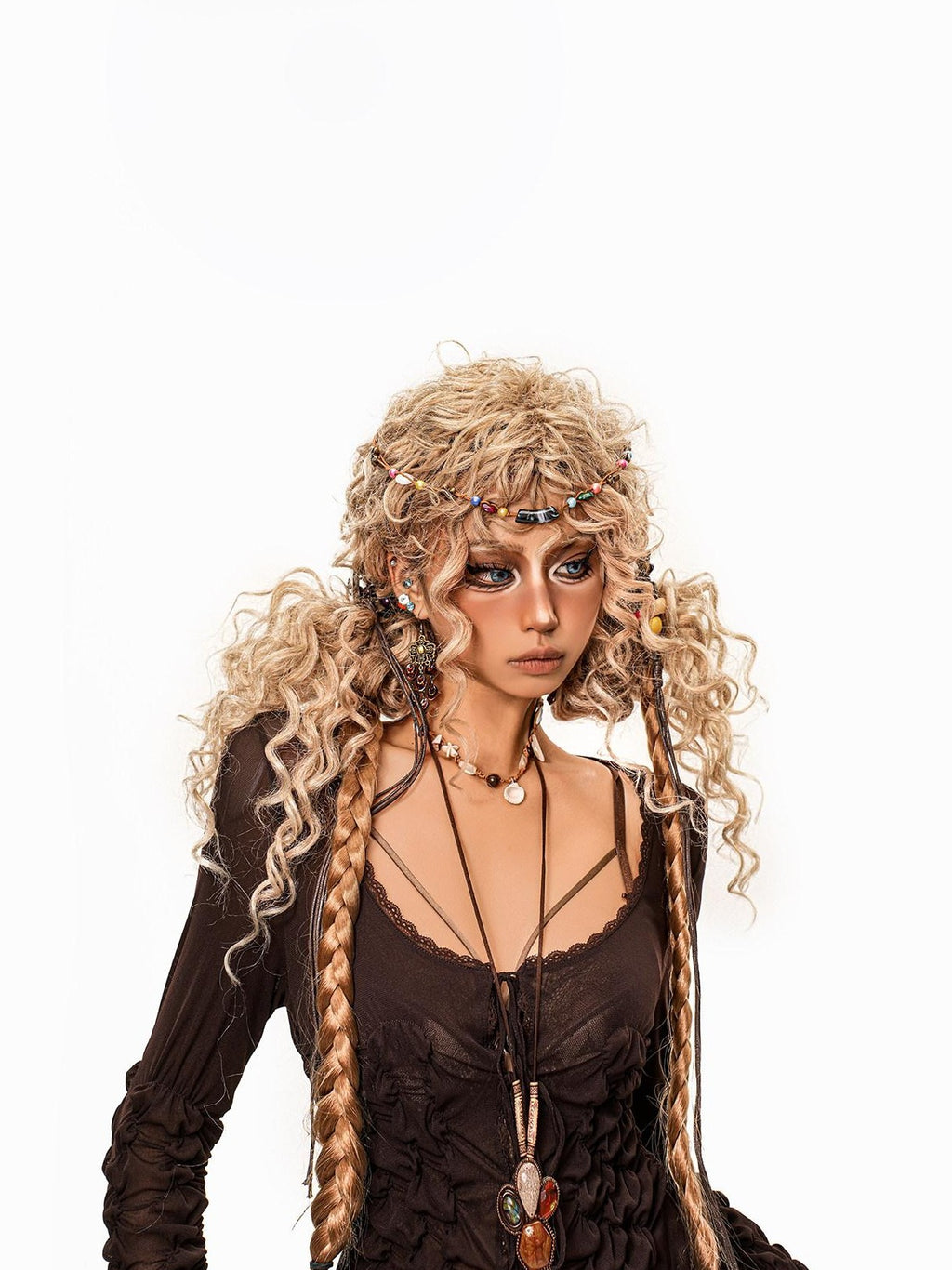 sugartiger Caramel Leopard Print Beaded Bohemian Forehead Chain Women's Headdresses