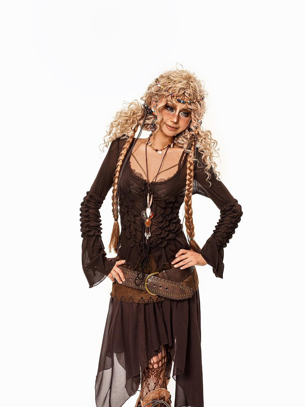 sugartiger Caramel Leopard Print Beaded Bohemian Forehead Chain Women's Headdresses
