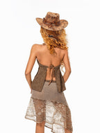sugartiger Caramel Leopard Print Coin Tassel Tibetan Ethnic Wide Brim Women's Cowboy Hats
