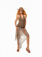 sugartiger Caramel Leopard Print Coin Tassel Tibetan Ethnic Wide Brim Women's Cowboy Hats