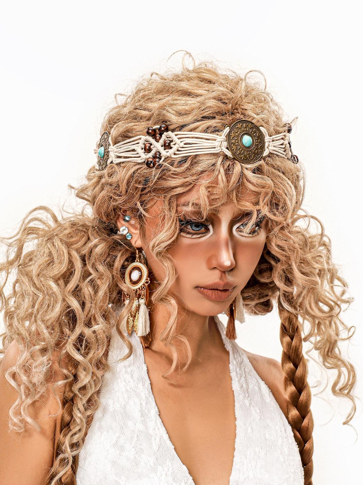 sugartiger Caramel Leopard Print Handwoven Bohemian Ethnic Women's Headdresses