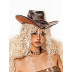 sugartiger_Caramel_Leopard_Print_Ruched_Flat_Top_Wide_Brim_Women's_Leather_Cowboy_Hats_1038388093003_MISSTT