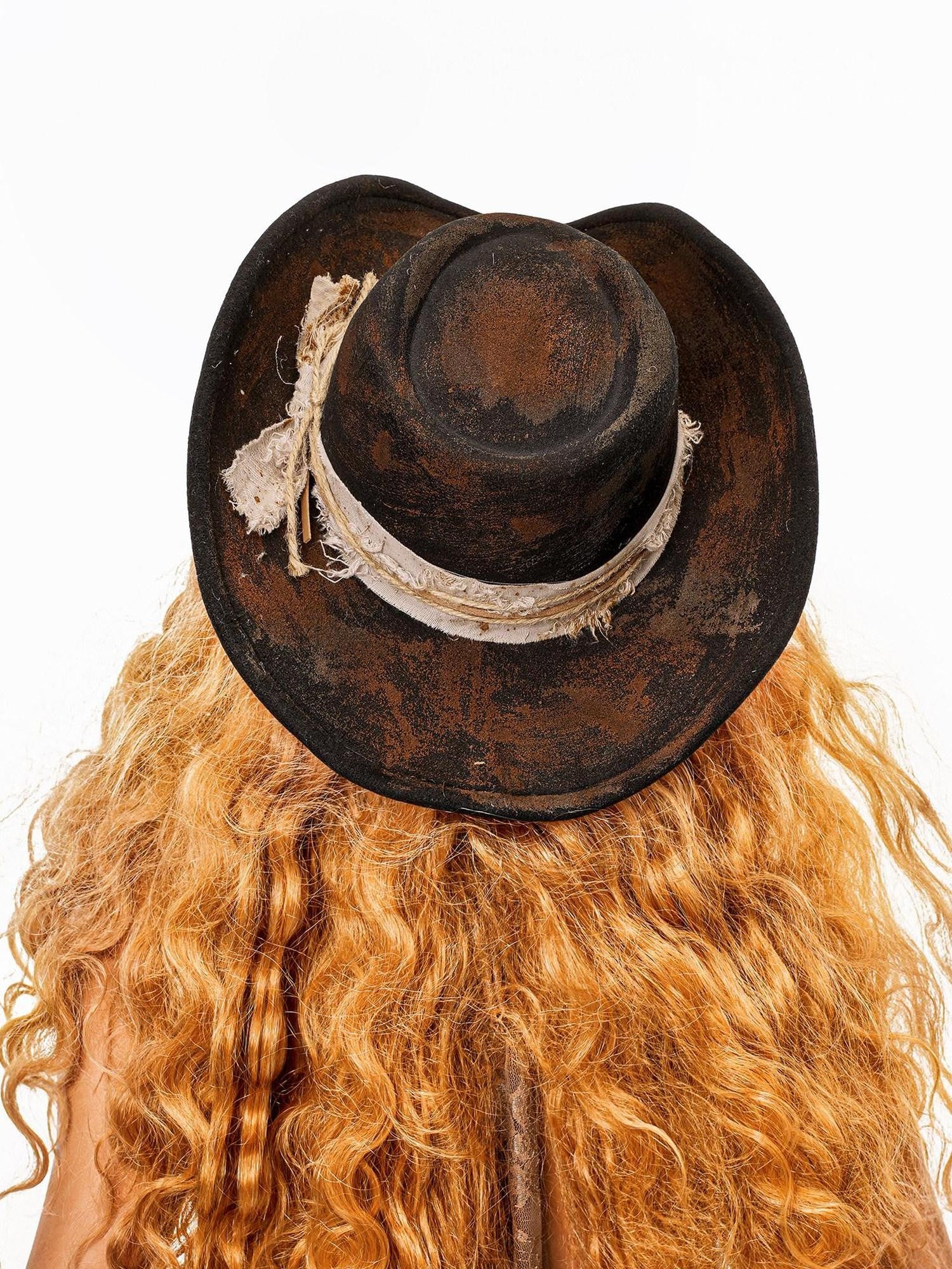 sugartiger Caramel Leopard Print Vintage Distressed Wide Brim Flat Top Women's Cowboy Hats