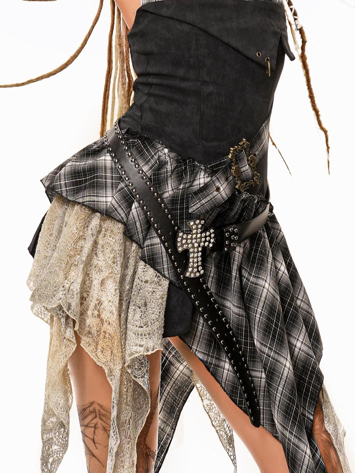 sugartiger Caramel Leopard Punk Studded Rhinestone Cross Vintage Women's Belts