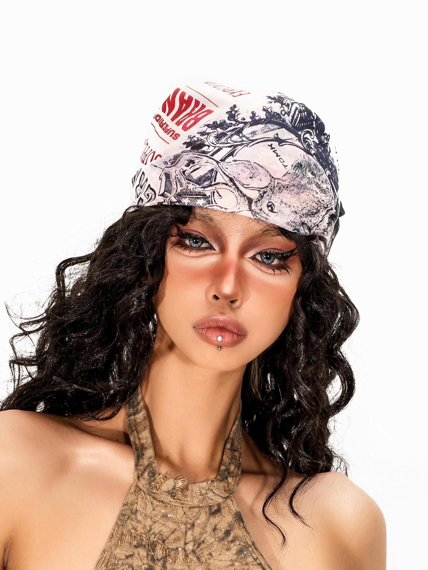 sugartiger Caramel Leopard Rectangular Floral Print Graffiti Women's Headdresses