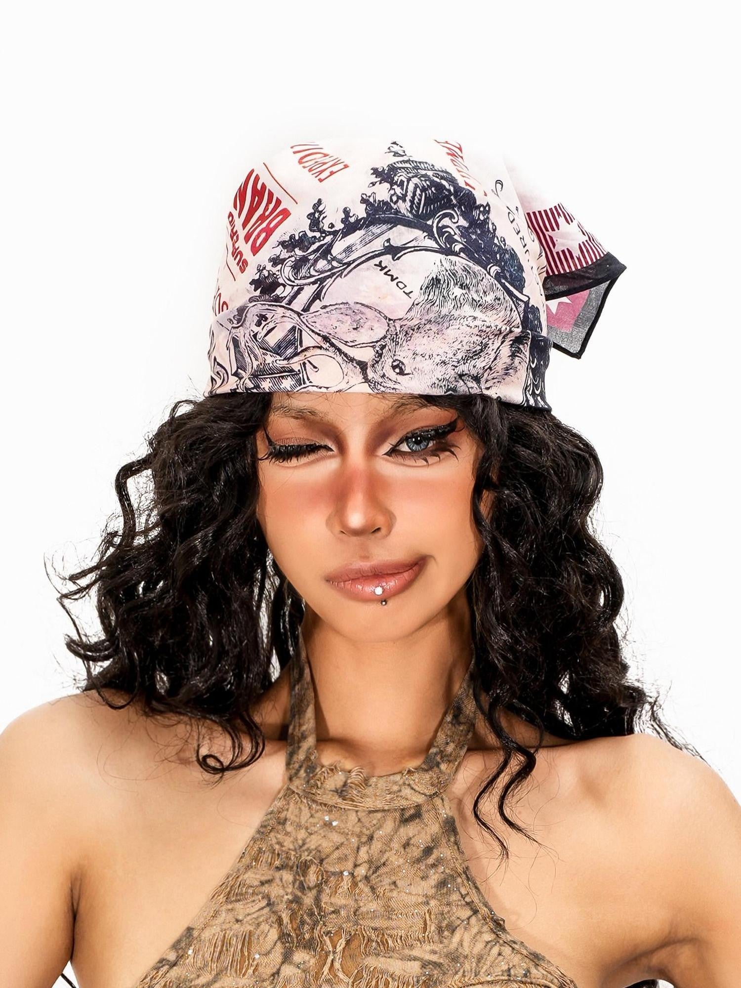 sugartiger Caramel Leopard Rectangular Floral Print Graffiti Women's Headdresses