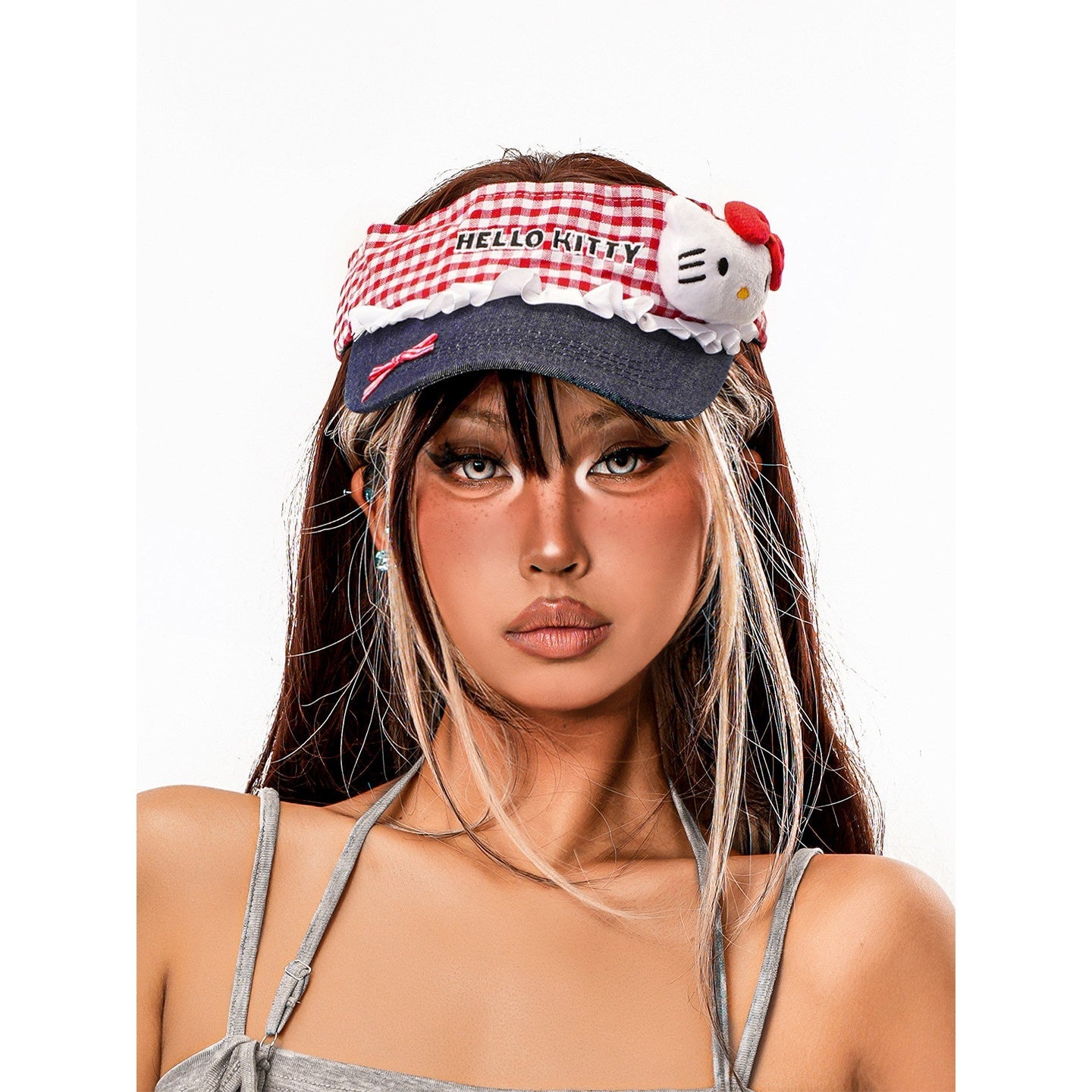 sugartiger_Caramel_Leopard_Red_Plaid_Cat_Patch_Open_Top_Cutout_Wide_Brim_Women's_Sun_Hats_1064433314109_MISSTT