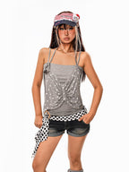 sugartiger Caramel Leopard Red Plaid Cat Patch Open Top Cutout Wide Brim Women's Sun Hats