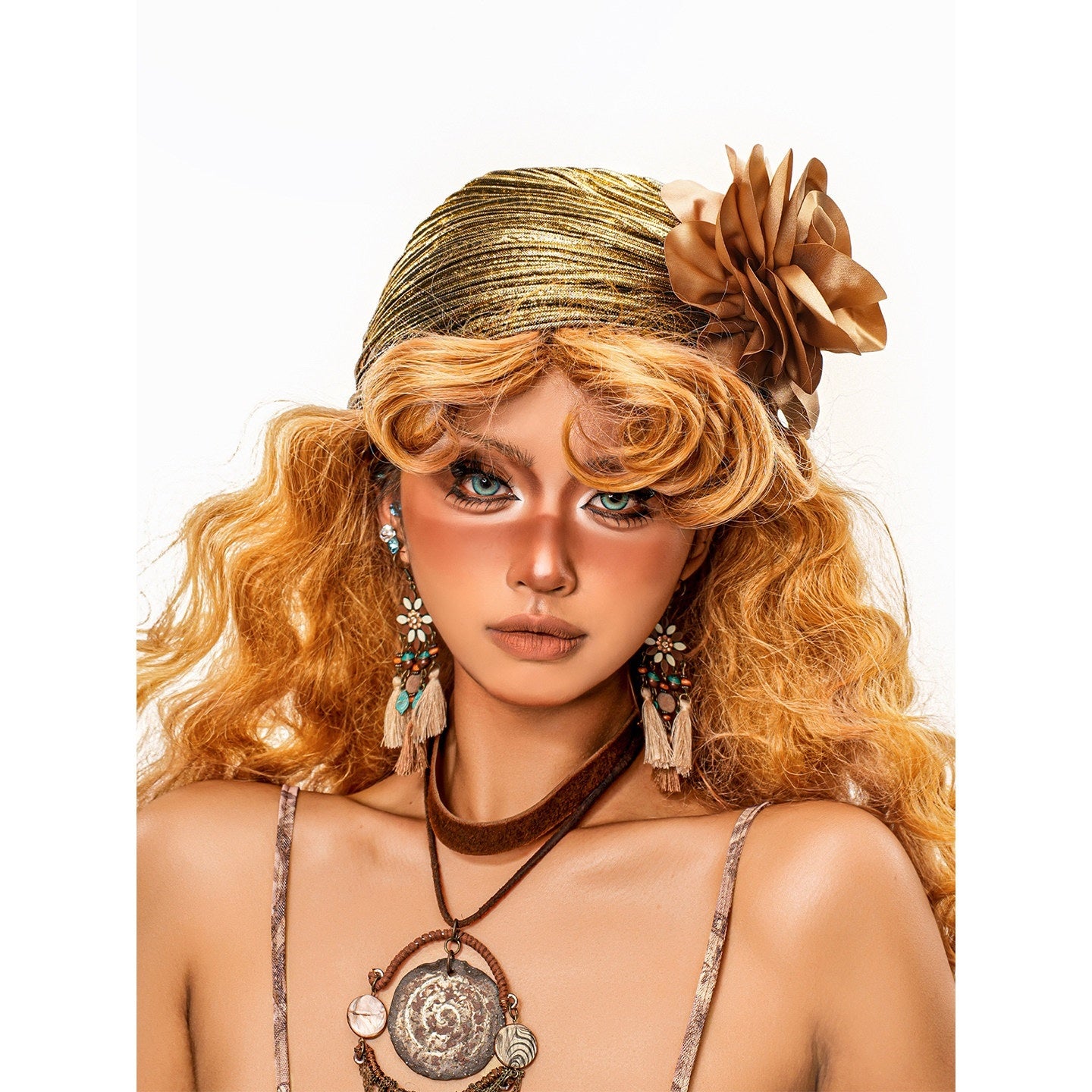 sugartiger_Caramel_Leopard_Ruched_Foil_Stamped_3d_Floral_Women's_Lurex_Hair_Accessories_1046424850097_MISSTT