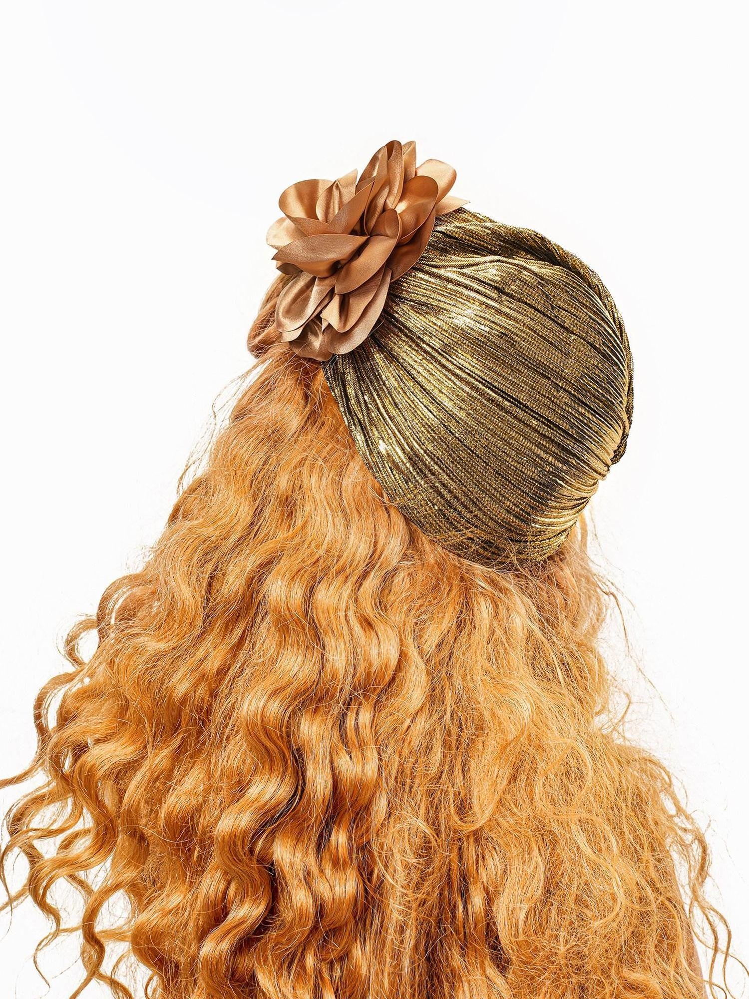 sugartiger Caramel Leopard Ruched Foil Stamped 3d Floral Women's Lurex Hair Accessories