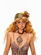 sugartiger Caramel Leopard Ruched Foil Stamped 3d Floral Women's Lurex Hair Accessories