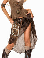 sugartiger Caramel Leopard Spliced Fringe Distressed Hippie Punk Women's Brown Belts