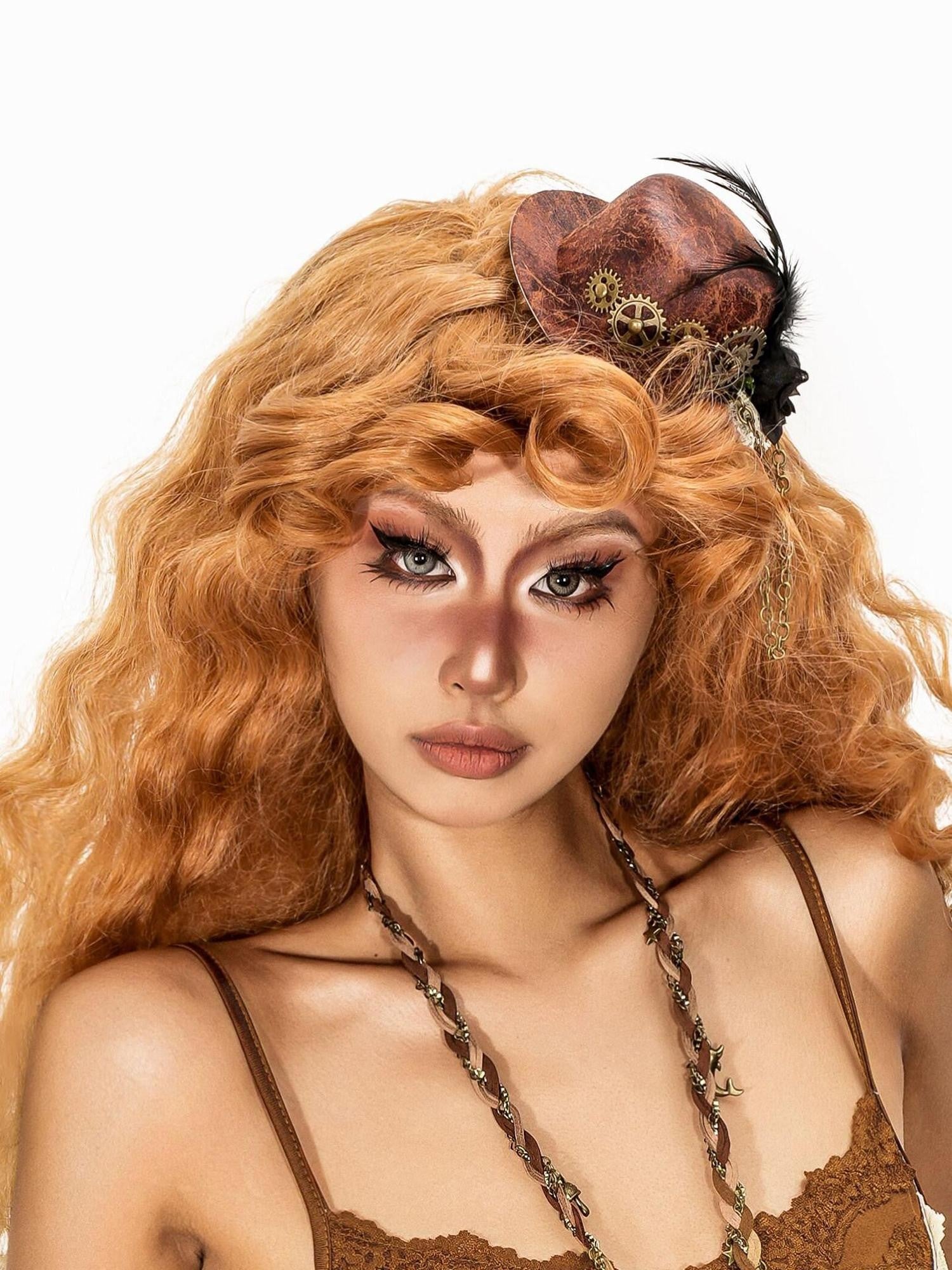 sugartiger Caramel Leopard Steampunk Gear Feather Gothic Women's Leather Headdresses