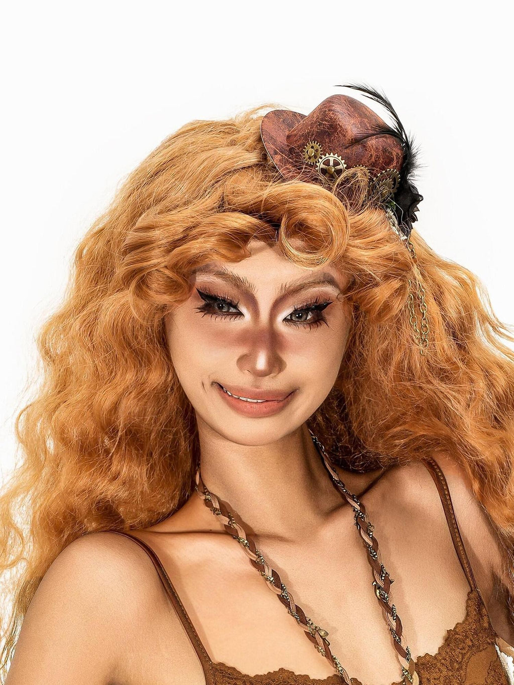 sugartiger Caramel Leopard Steampunk Gear Feather Gothic Women's Leather Headdresses