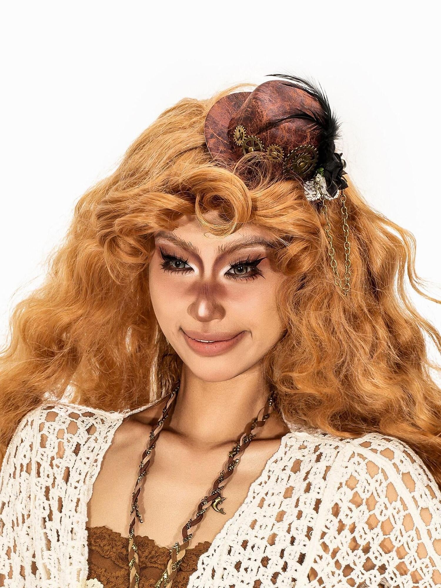 sugartiger Caramel Leopard Steampunk Gear Feather Gothic Women's Leather Headdresses