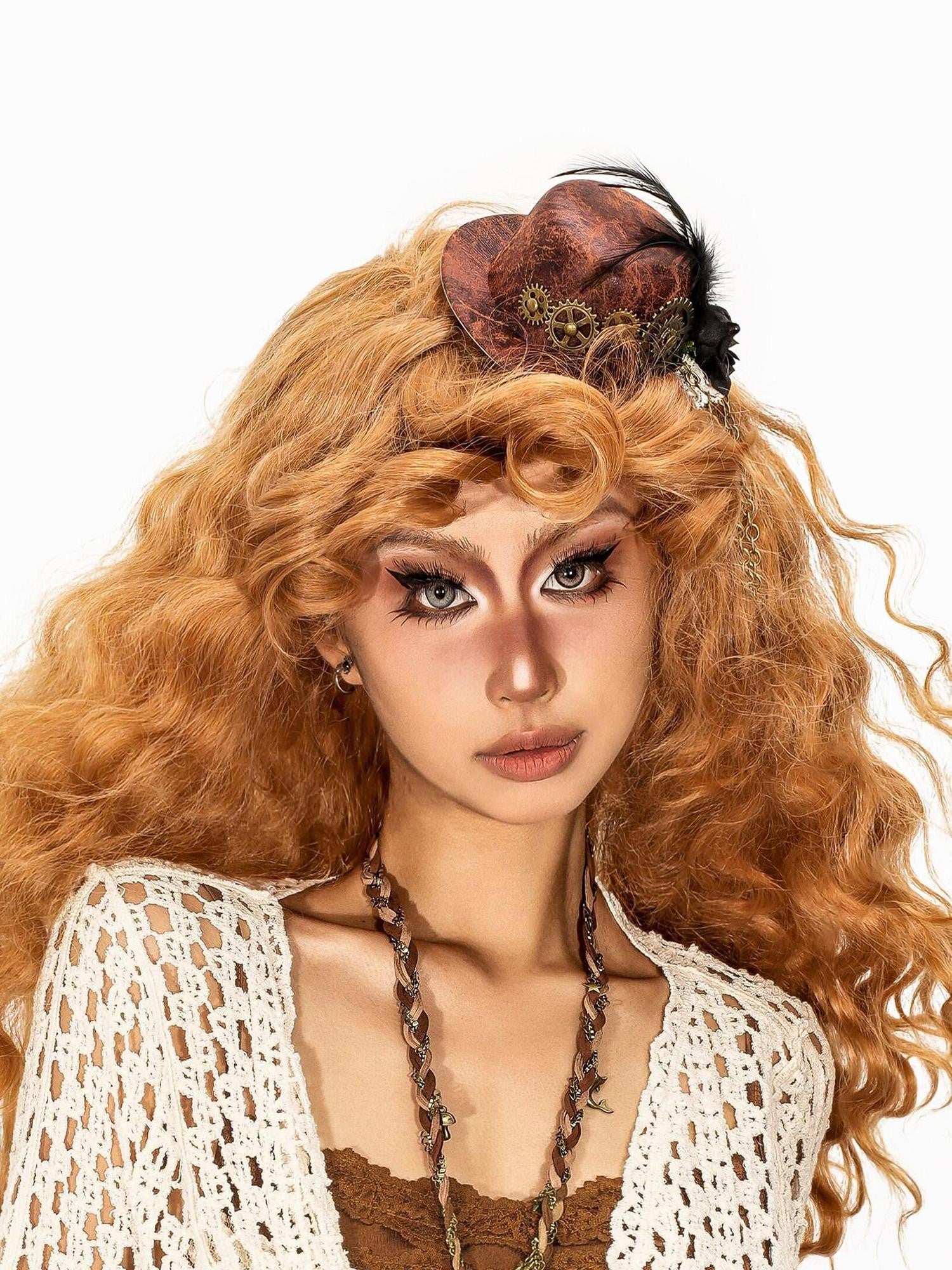 sugartiger Caramel Leopard Steampunk Gear Feather Gothic Women's Leather Headdresses