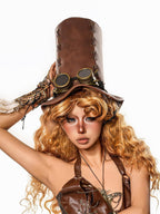 sugartiger Caramel Leopard Steampunk Goggles Knight Top Hat Women's Leather Hats