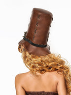 sugartiger Caramel Leopard Steampunk Goggles Knight Top Hat Women's Leather Hats