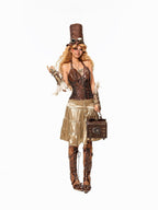 sugartiger Caramel Leopard Steampunk Goggles Knight Top Hat Women's Leather Hats