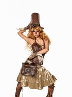 sugartiger Caramel Leopard Steampunk Goggles Knight Top Hat Women's Leather Hats