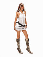 sugartiger Caramel Leopard Studded Bullet Head Y2k Women's Pin Buckle Belts